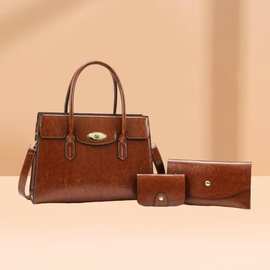 2025新款多件套子母包女欧美复古手提小方包百搭水桶包单肩斜挎包