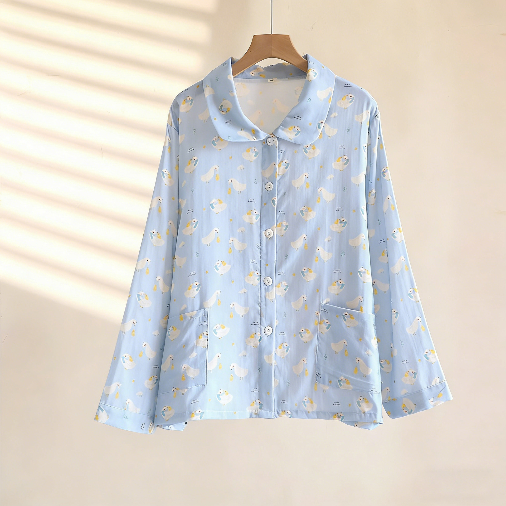 긴팔 거즈 상의 - 블루 구스