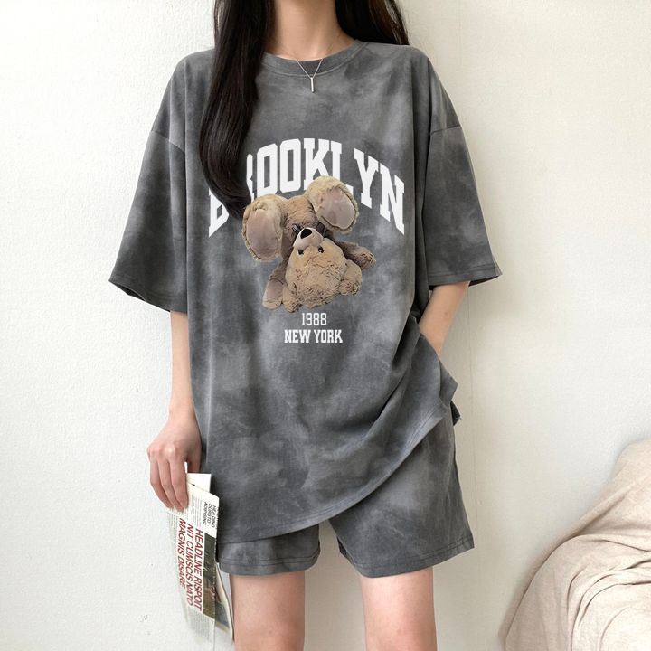 Casual running sportswear suit women's summer wear Korean style white tie-dyed short sleeve shorts student two-piece suit Casual running sportswear suit women's summer wear Korean style white tie-dyed short sleeve shorts student two-piece suit