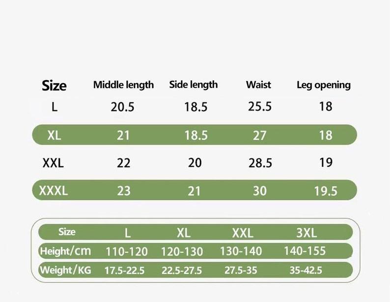 晓胜牛奶丝男童尺码表