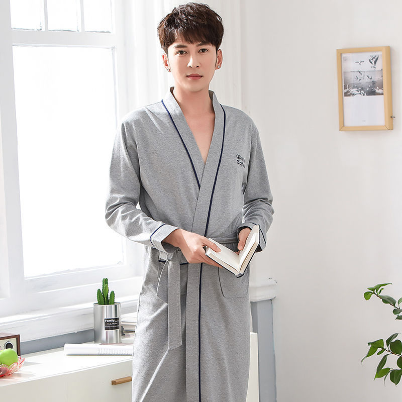 Pareja Albornoz Primavera y otoño de las mujeres de manga larga 100% algodón delgado más tamaño pijamas camisón de los hombres Albornoz de las mujeres