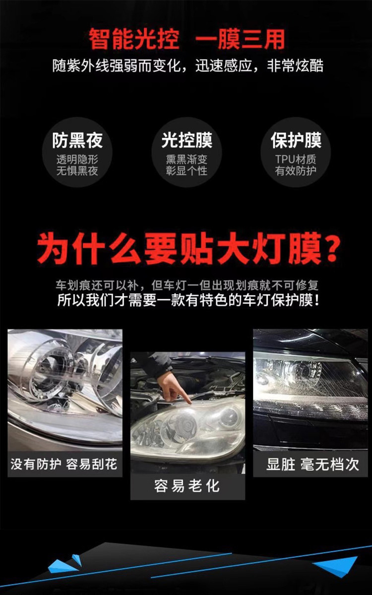Cross-Border Tpu Headlight Film Protective Film Light-Controlled White to Black Taillight Blackening Film Self-Healing Car Tpu Protective Film