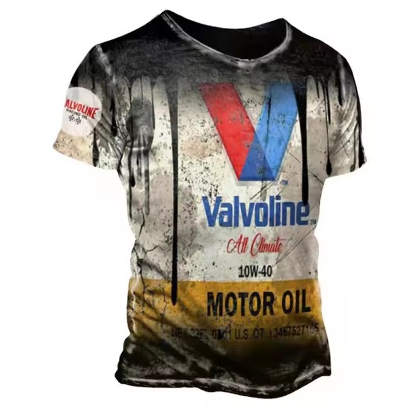 Camiseta de cuello redondo de manga corta transpirable de malla suelta de verano de los hombres con estampado 3D con estampado de lema retro clásico