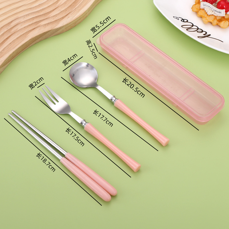 ポータブル食器セット ステンレススプーン 箸 フォーク 家庭用 学生 子供用 シンプル食器 3点セット クロスボーダー|undefined