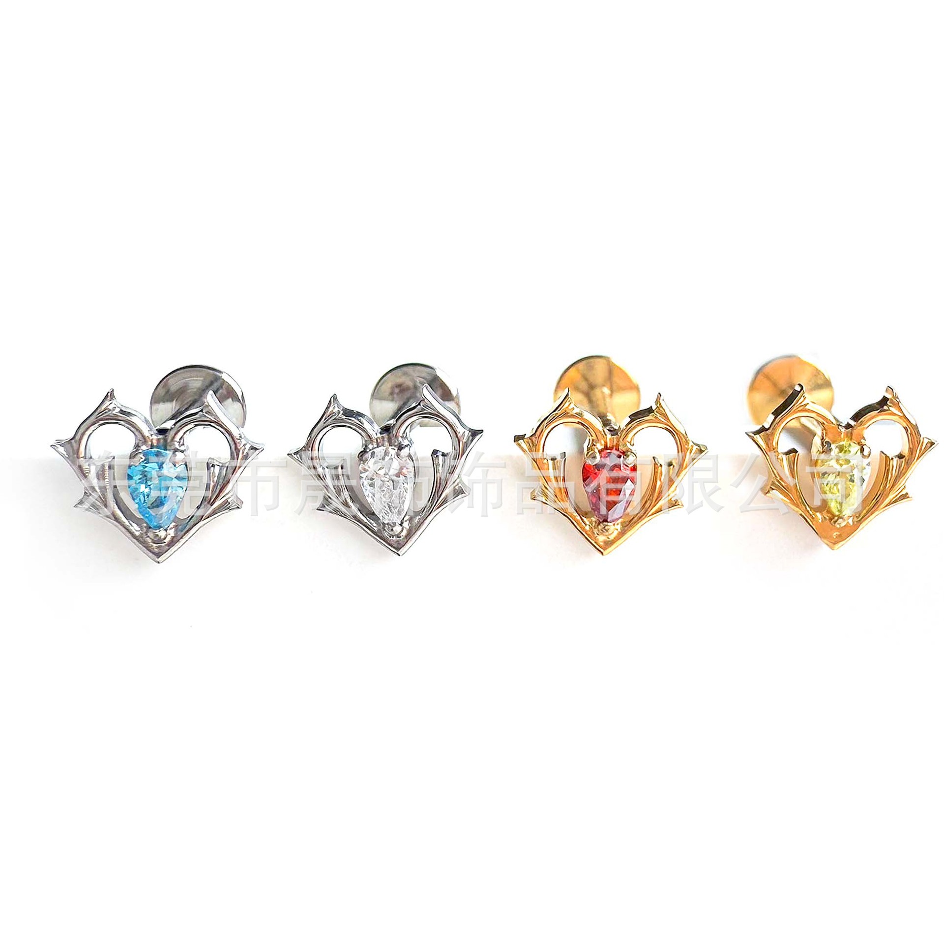 F136 Titanium 荆棘 Heart Ear Stud Helix Cartilage Stud G23 Implant Grade Titanium Studded Cubic Zirconia Labret Stud Tongue Barbell 人体 Piercing Jewelry