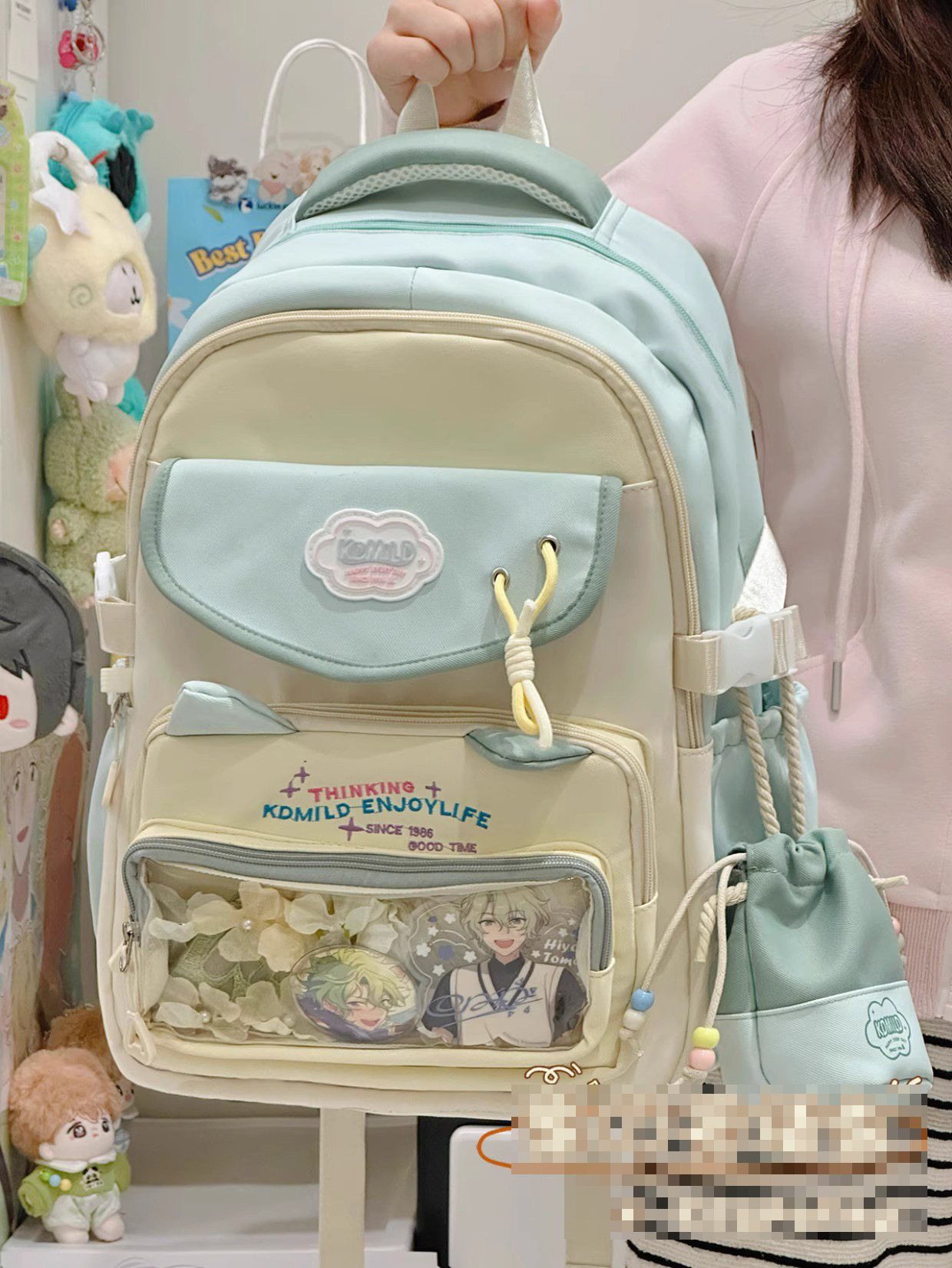 민트 그린과 옐로우 백팩(액세서리 제외)