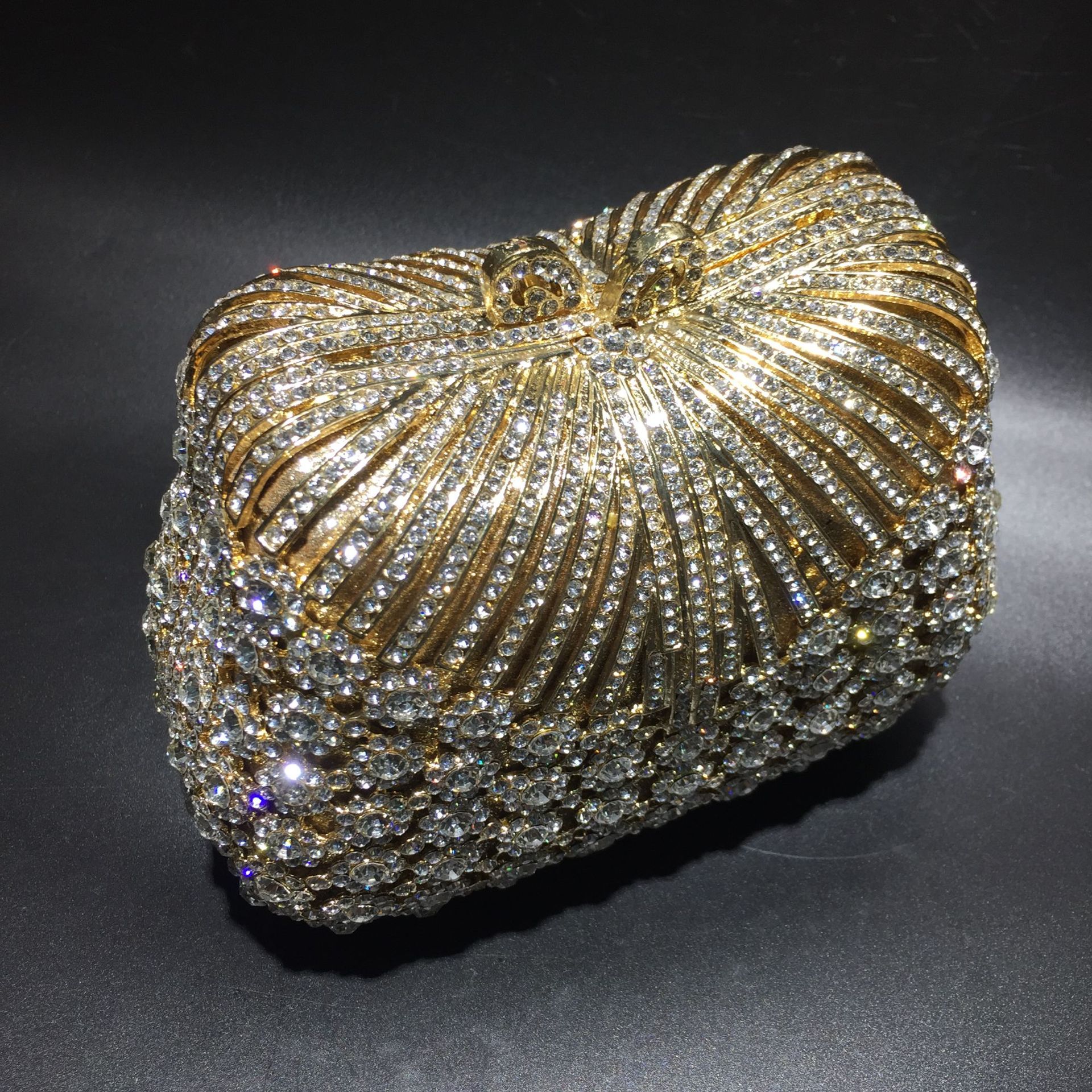 Túi clutch nữ đính đá rhinestone dạ tiệc cao cấp — Vàng kim trắng chi tiết 4