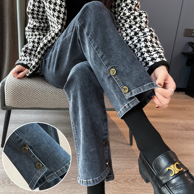 Tmall quality pregnant women's jeans Spring and Autumn style elastic straight split bottoming trousers for women spring and autumn Tmall quality pregnant women's jeans Spring and Autumn style elastic straight split bottoming trousers for women spring and autumn