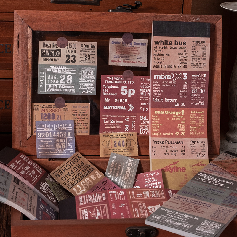 A Beautiful Day Material Book, Ticket Hall Series, Vintage Long Ticket Diary Decorative Paper 30 Sheets In