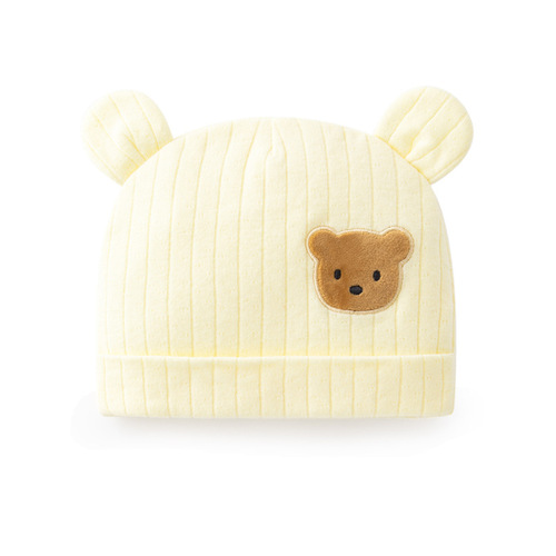 Newborn Cotton Summer Thin Cap for Boys and Girls, Baby Bear Cartoon Headband for Protecting Forehead, 0-3 Months