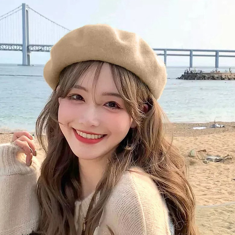 カスタムメイドのウールベレー帽、女性用、冬用、暖かい、韓国風、多用途、大きな頭囲でも小顔効果、ウール製画家帽
