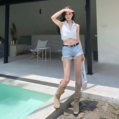 Autumn/Winter Pop Star Boots, Leg-Gathering Knee-High Slimming Boots for Women, Folded Design, New Arrival Long Boots