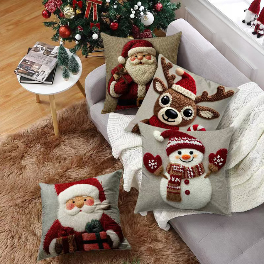 Navidad serie de almohada de lino impresa decoración de la sala de estar sofá almohada al por mayor para la imagen al por mayor