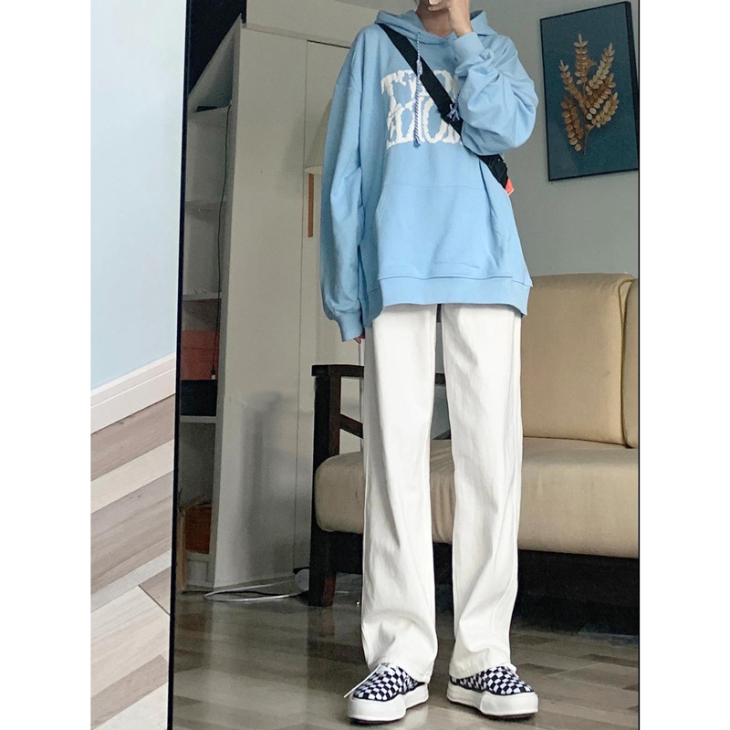 Jean décontracté polyvalent à jambe droite pour le printemps et l'été, marque tendance américaine de grande rue, blanc, ample et ample, ou_voghion.com