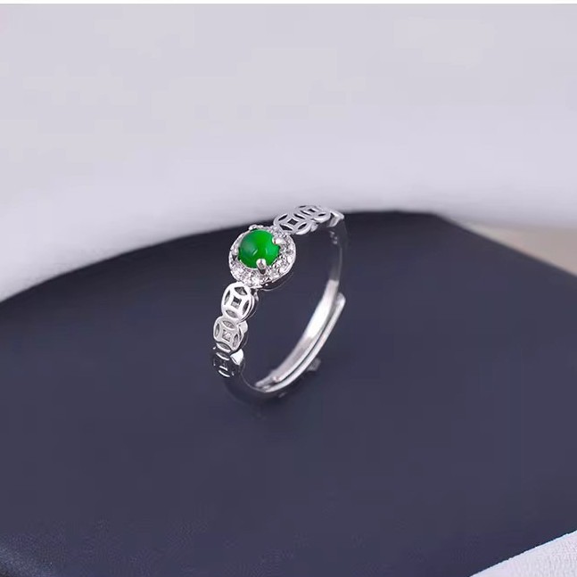 Emerald Ring with a High-End Feel, Jade Coin Ring, Sterling Silver Niche Money Coin Ring, Fashionable and Unique Ring for Women