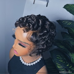 8inch 13x4 Curly WaveレーンフロンティアPixie Wigリアルヘアhuman hair