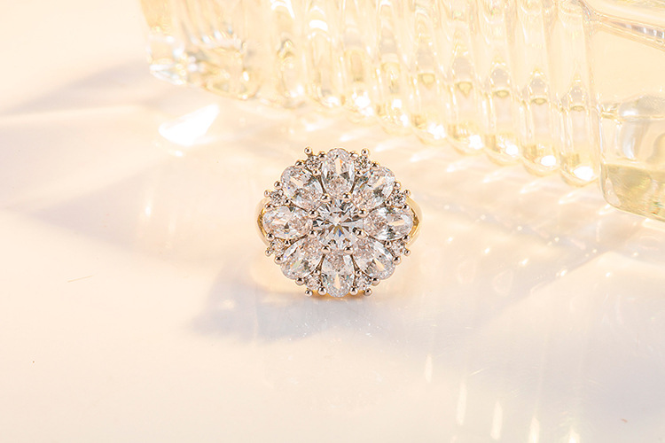 Fashion Flower Copper Rings Plating Zircon Copper Rings