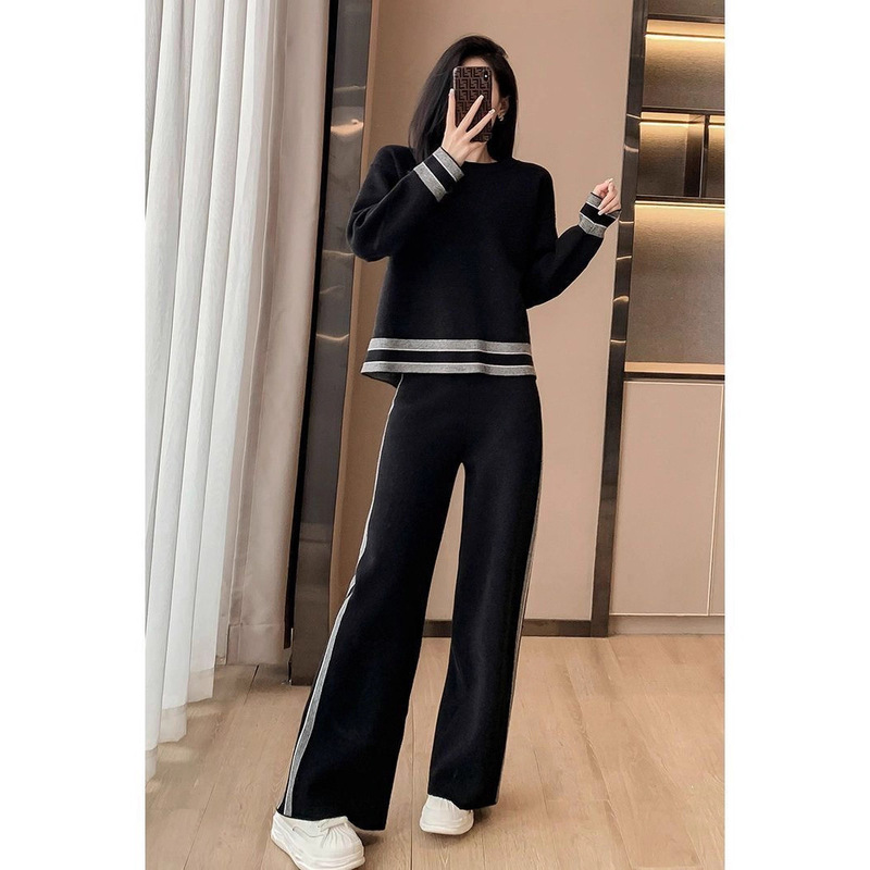 Fashionable Loose-Fitting Slimming 2025 Spring and Autumn New Plus-Size Long-Sleeve Casual Age-Reducing Wide-Leg Pants Two-Piece Set for Women Fashionable Loose-Fitting Slimming 2025 Spring and Autumn New Plus-Size Long-Sleeve Casual Age-Reducing Wide-Leg Pants Two-Piece Set for Women