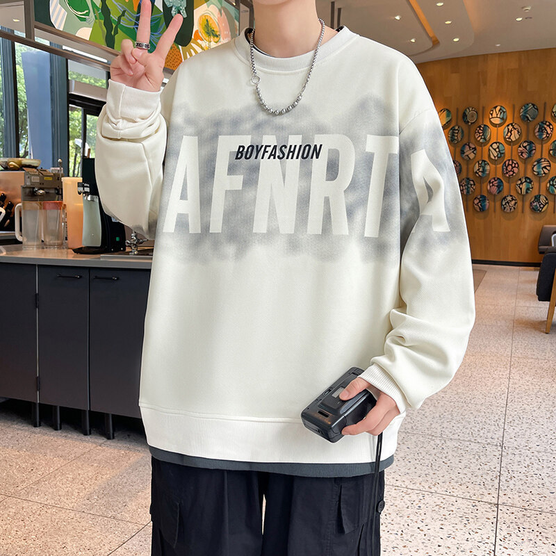 青少年丸首カジュアルパーカー男性春秋学生ゆったり潮牌長袖底上着|undefined