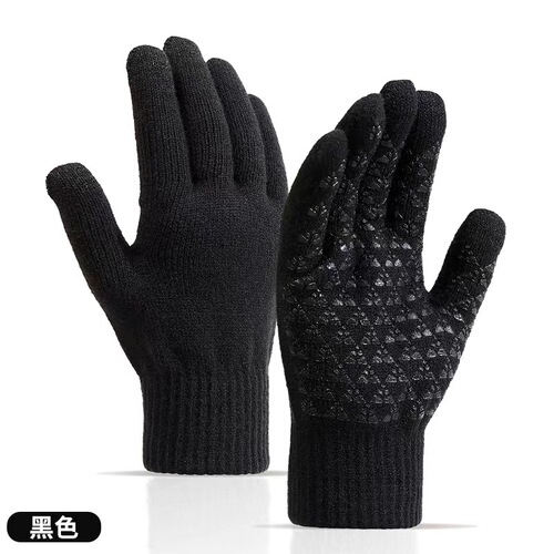 Cross-border direct supply men's large size anti-slip warm lined gloves, European and American fashion cold-resistant thick knitted touch screen gloves