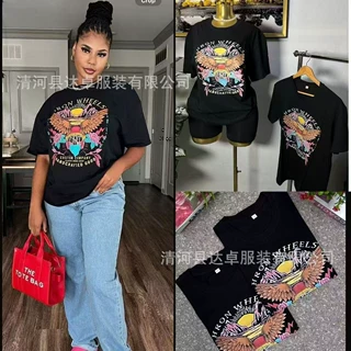 300克夏季新款潮牌纯棉短袖T恤女宽松圆领印花时尚百搭跨境爆款