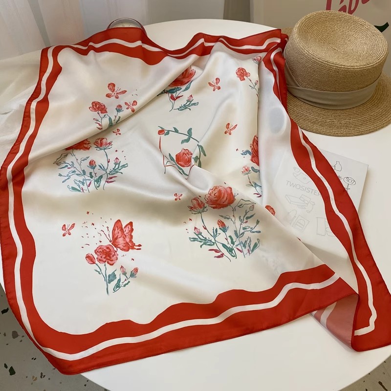 19#Lenço de cabeça com estampa floral de rosas 70x70 (FA1454)