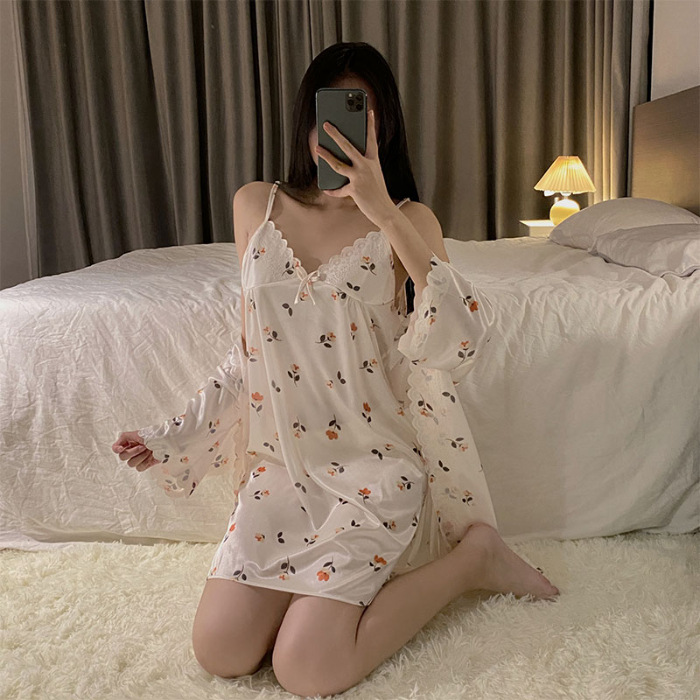 2024 verano encaje de hielo sexy cabina pijama de dos piezas Kimono de dos piezas Ropa de baño ropa para el hogar