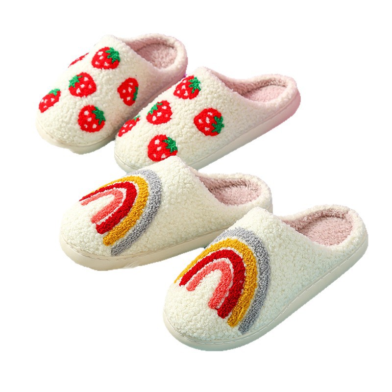 Hongo de Halloween transfronterizo explosión de invierno zapatillas de algodón de corazón de桃ar interior mujer calentamiento arco iris zapatillas al por mayor image 5