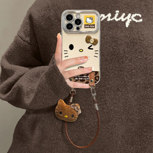 豹纹kt猫挂绳适用苹果17手机壳iphone16电镀视窗14硅胶15蝴蝶结13