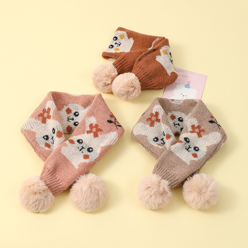 Kinder Strickschal Mit Bären- Und Hasenmotiv Für Mädchen_voghion.com