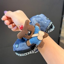 可爱背包小熊发圈蓝色牛仔布艺大肠发圈发饰新款发绳扎丸子头绳女