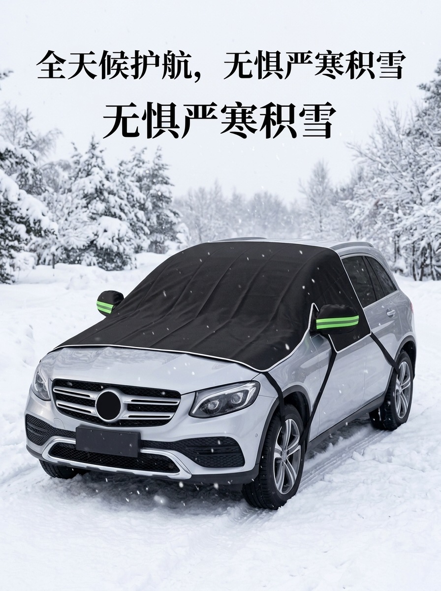 600D Oxford cloth car snow cover for front windshield, anti-freeze cover, frost-proof, snow-proof, winter half-cover car cover