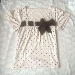 2025 新しい夏のスタイルの純粋な欲望デザインスクエアネック水玉プリントリボン装飾 Tシャツトップ女性のための