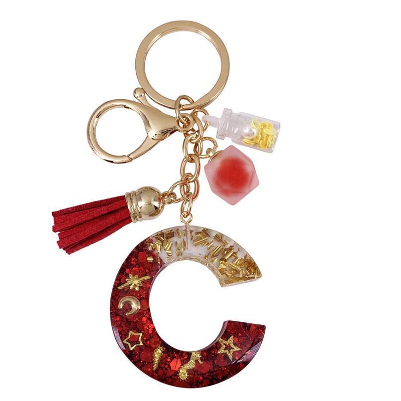 Resin 26 English Alphabet Keychain Initial Keychain Shell Capital Letter Alphabet Red Ball Flow