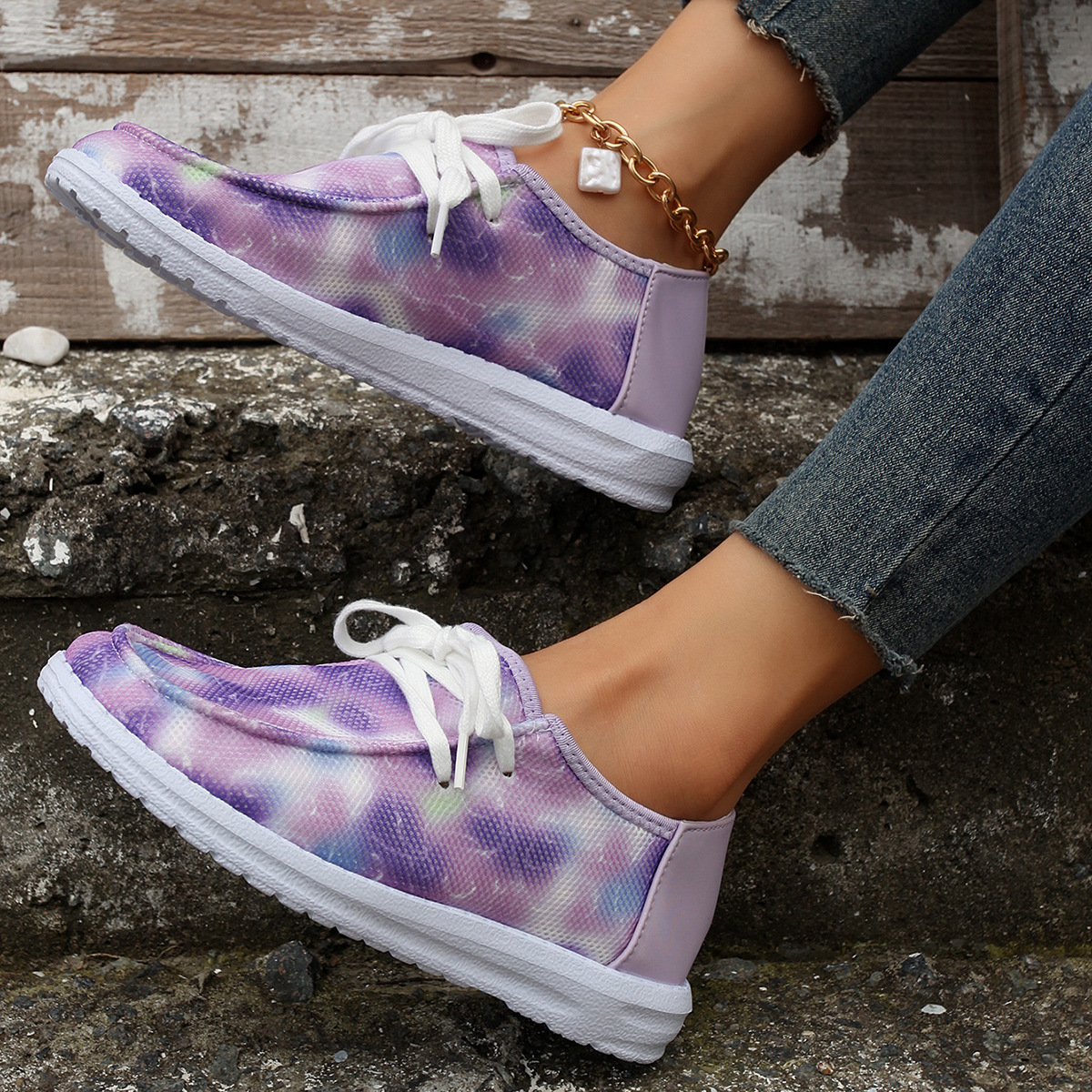 Women's Shoes large size color matching low top shoes flat round head graffiti canvas breathable sneakers _voghion.com