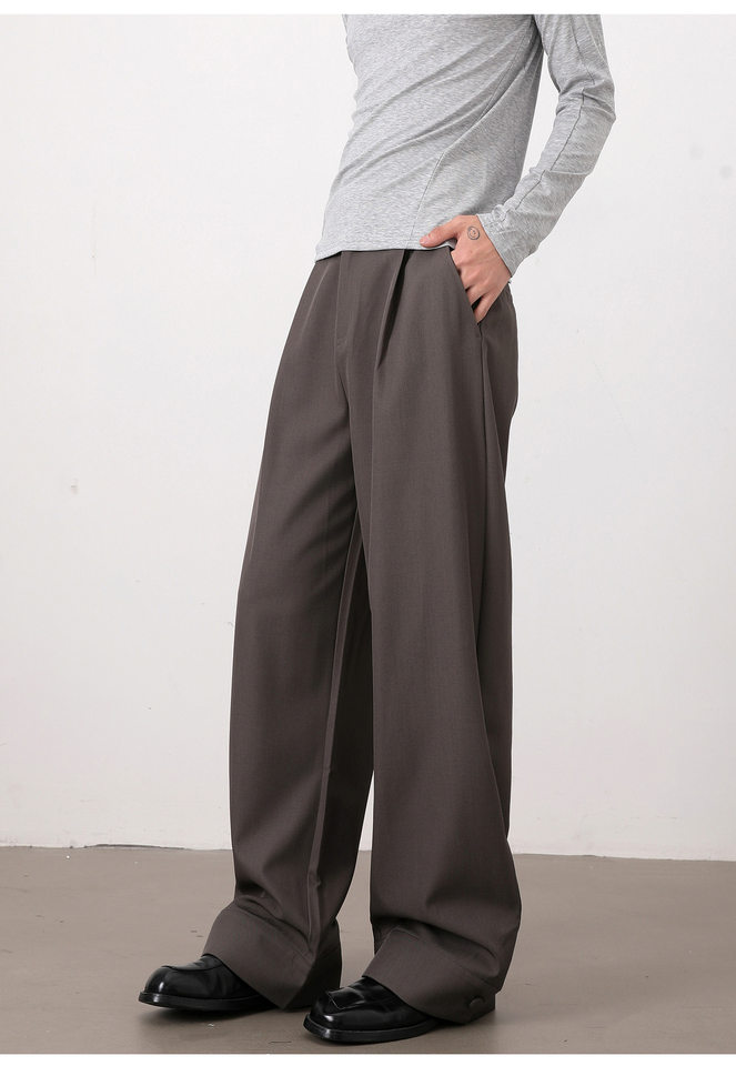 Quần tây nam ống rộng màu trơn, vải rủ nhẹ, form suông thoải mái, phong cách thanh lịch — Màu kaki, màu xám, màu đen chi tiết 16