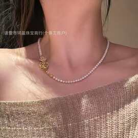 4-5mm淡水珍珠近圆强光基本无暇温柔百搭款项链设计感颈链注金扣