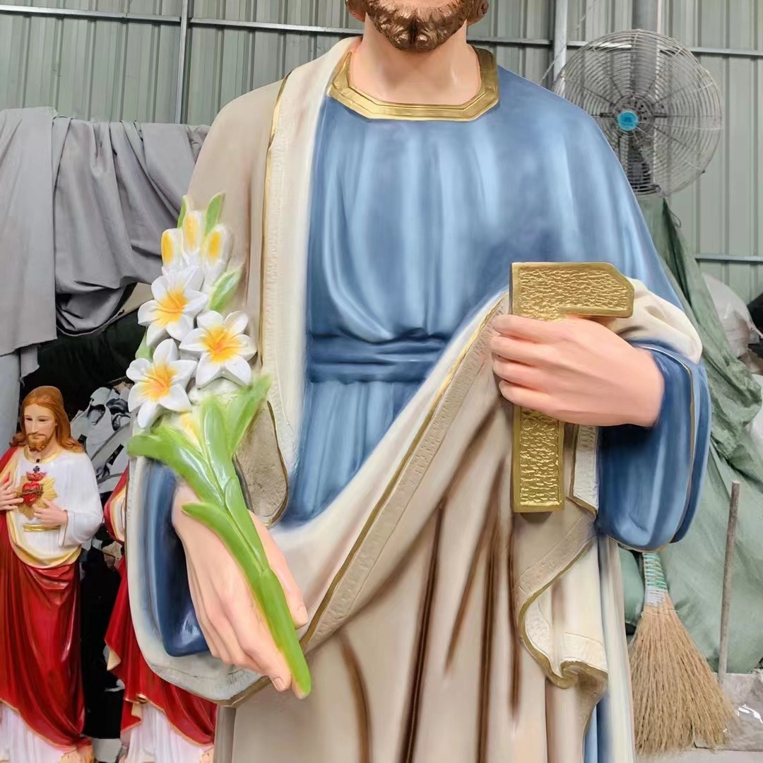 220cm San José Ornamentos Mirando Estatuas de vidrio FRP Decoración de la Iglesia