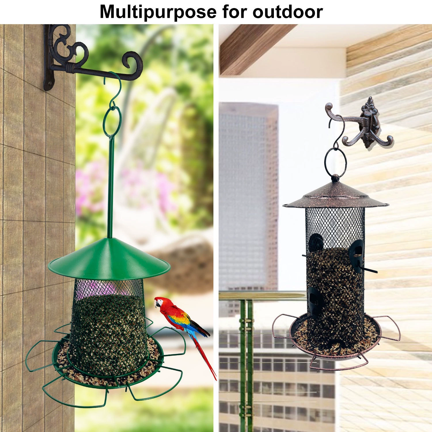 Водонепроницаемая зеленая металлическая клетка для птиц Кормушка для диких птиц Стойка для кормления домашних птиц Подвесная кормушка для птиц Садовая упаковка