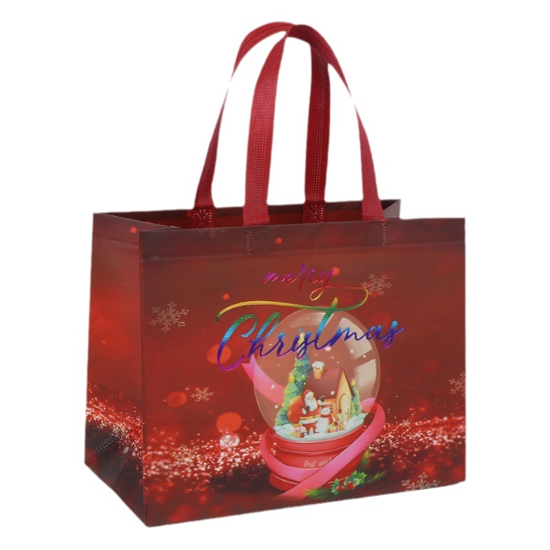 Bolso de Navidad de punto transfronterizo, bolsa de embalaje de regalo, bolsa no tejida laminada en caliente plegable portátil personalizada