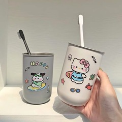 日本式304ステンレスかわいい家庭用洗面コップカップル歯コップ子供漫画うがいコップ歯筒歯具