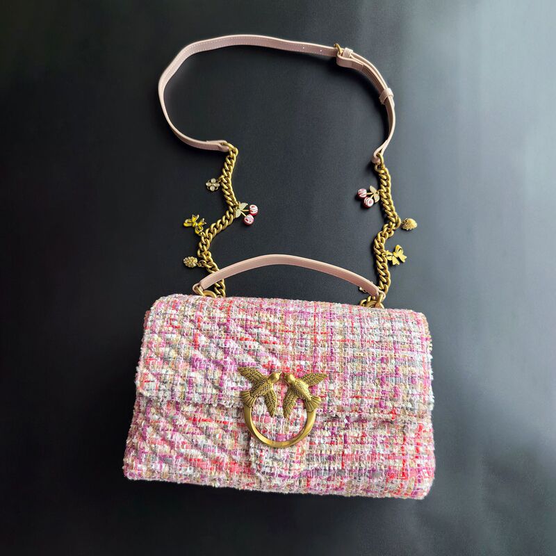 New Pinko-style small Chanel-inspired genuine leather bird and swallow bag, tweed pillow bag, shoulder and crossbody bag for women New Pinko-style small Chanel-inspired genuine leather bird and swallow bag, tweed pillow bag, shoulder and crossbody bag for women