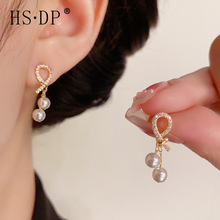 日常微镶锆石绳结珍珠轻奢风简约通勤款个性设计耳饰气质时尚耳环