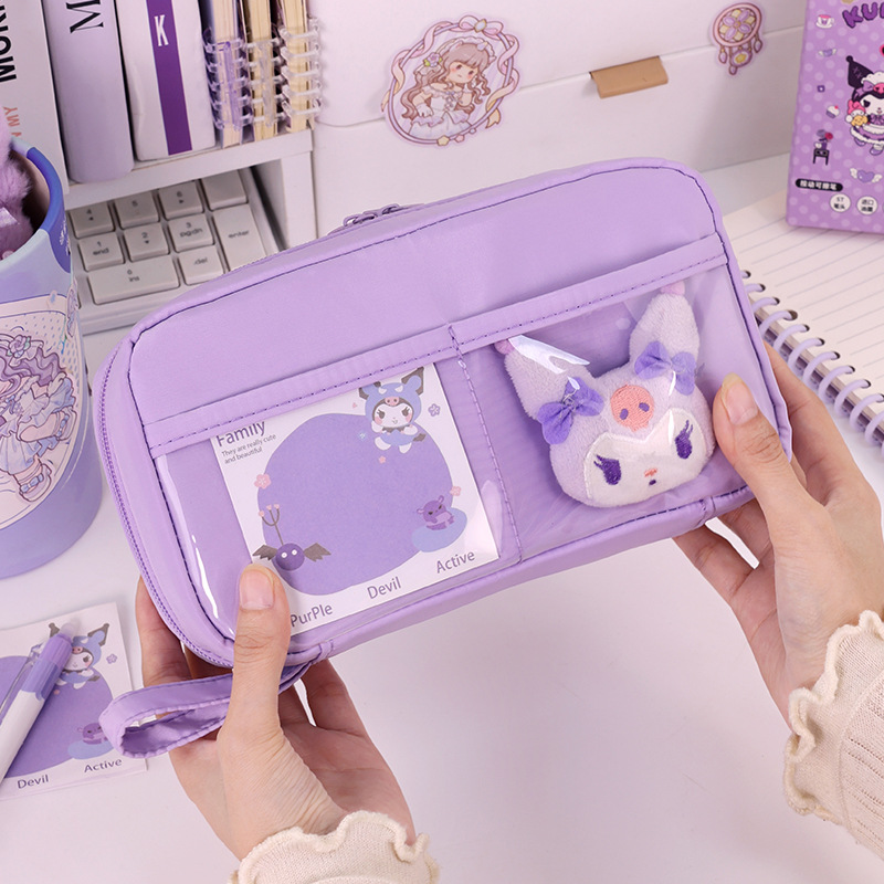 Bolso de lápices volcánico transfronterizo de 5 capas Bolso de lápices de estilo simple para estudiantes de escuela primaria Bolso de papelería resistente a las manchas de gran capacidad Estilo ins de alto valor