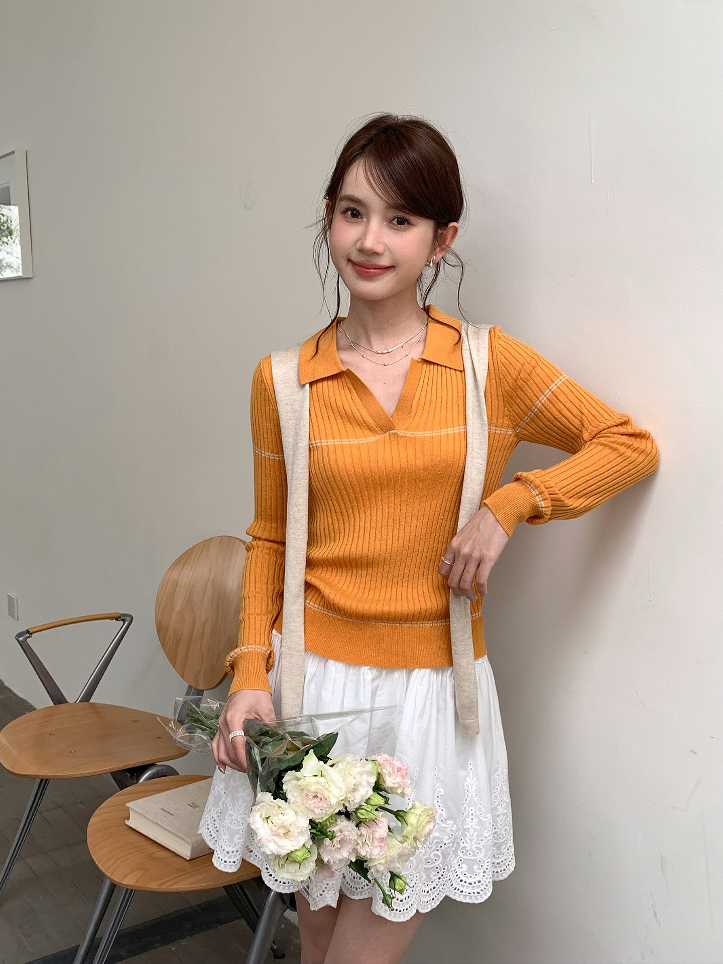 26ye003 pumpkin orange fake two pieces