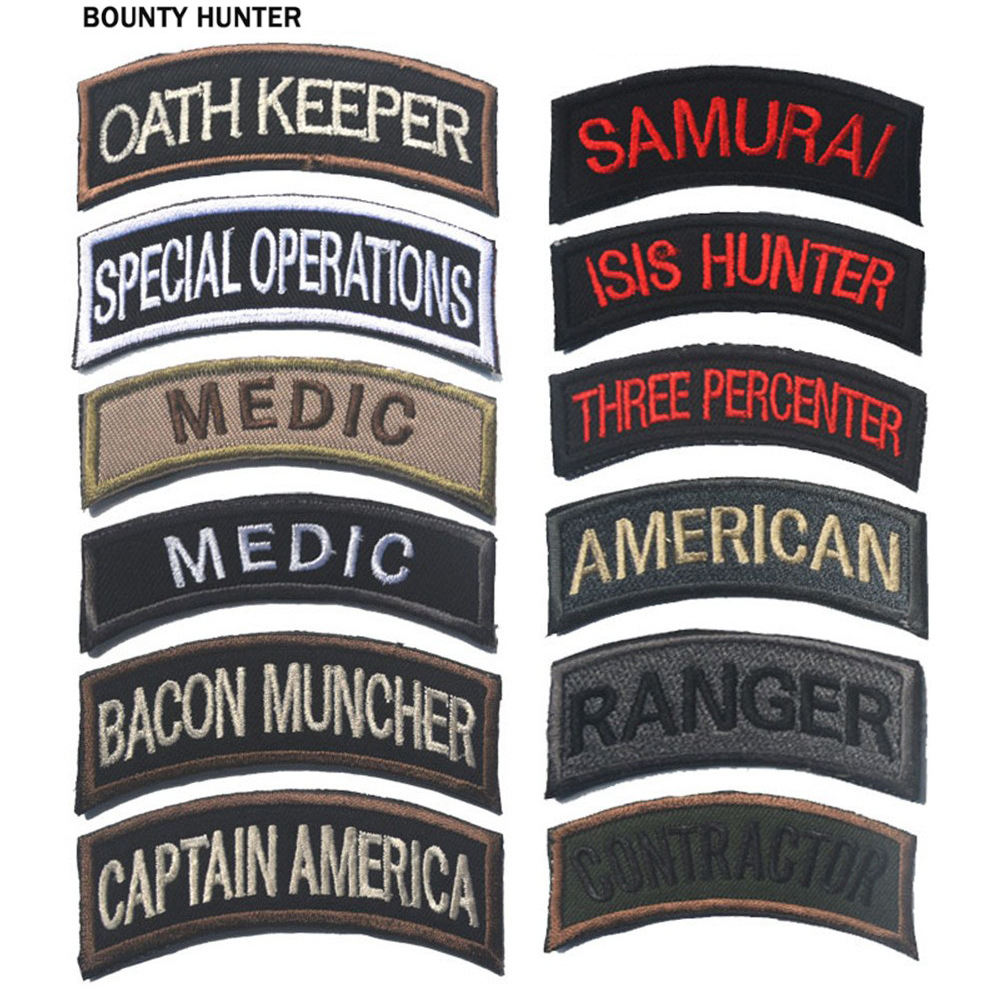 跨境货源弯头英文系列魔术贴刺绣布标刺绣补丁士气章背包