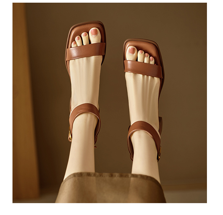 Sandal quai ngang cổ điển kiểu Pháp gót thô 5 cm cho nữ đi làm — Màu nâu, Màu đen, Màu trắng chi tiết 16