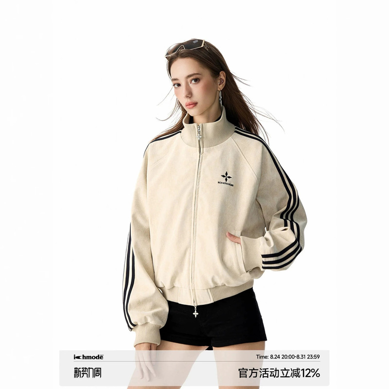 Frosted Pu Leather Jacket for Men and Women, 2026 Autumn Short Style, Color-Blocking Stand Collar Top, Three-Stripe Sports Jacket