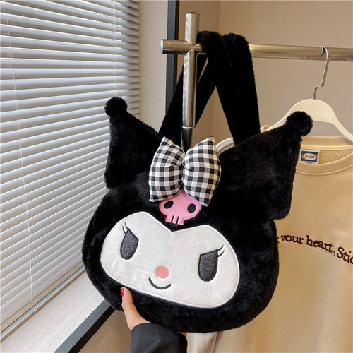 New cartoon Kuromi plush bag, cute cinnamon dog Melody large capacity tote shoulder bag, factory direct sale