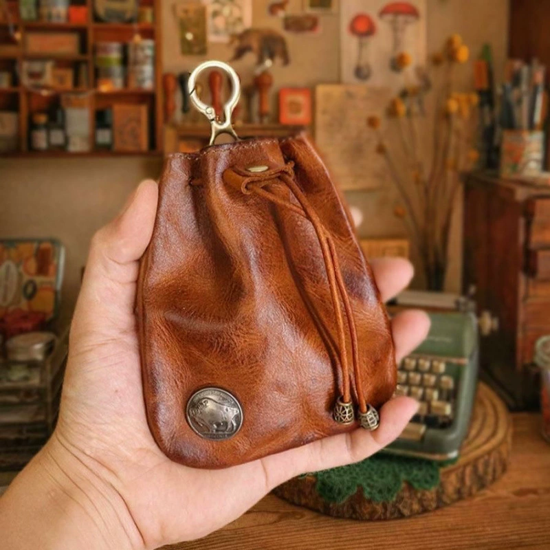 Кошелек для монет Lucky Bag, держатель для карт, натуральная кожа, мужская кожаная сумка в стиле ретро, ​​сумка для ключей, орех